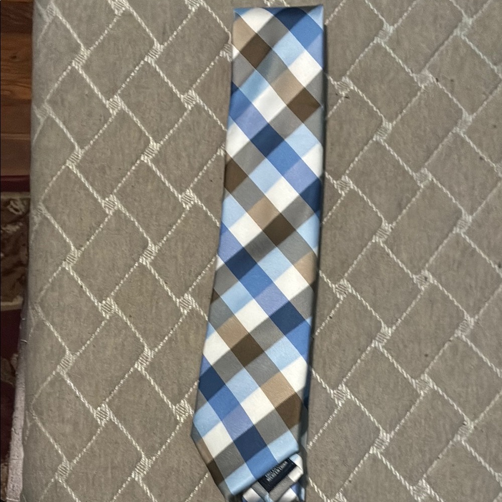 Nautica Blue and Brown Slim Tie with Diagonal Plaid